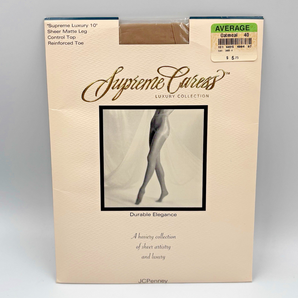 Supreme Caress Sheer Support Pantyhose Oatmeal Average Control Top Reinforced